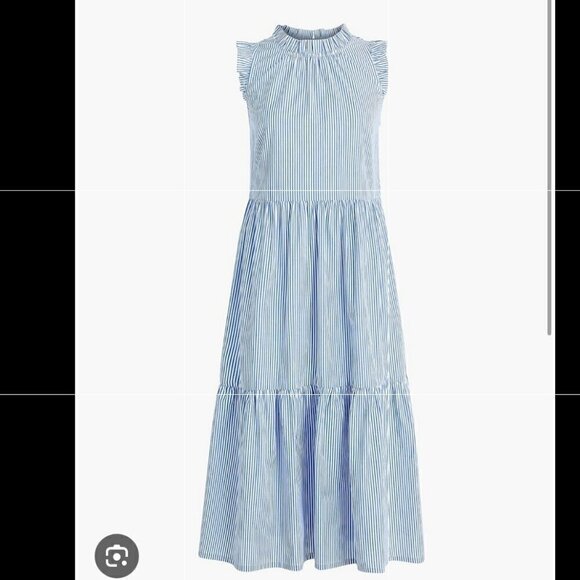 J. Crew Factory Tiered Ruffle Blue & White Stripe Midi Sundress 2 - Picture 1 of 7